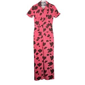 Rachel Antonoff Jumpsuit Womens 0 Pink Brown Cow Print Zip Utility Cowgirl Rodeo